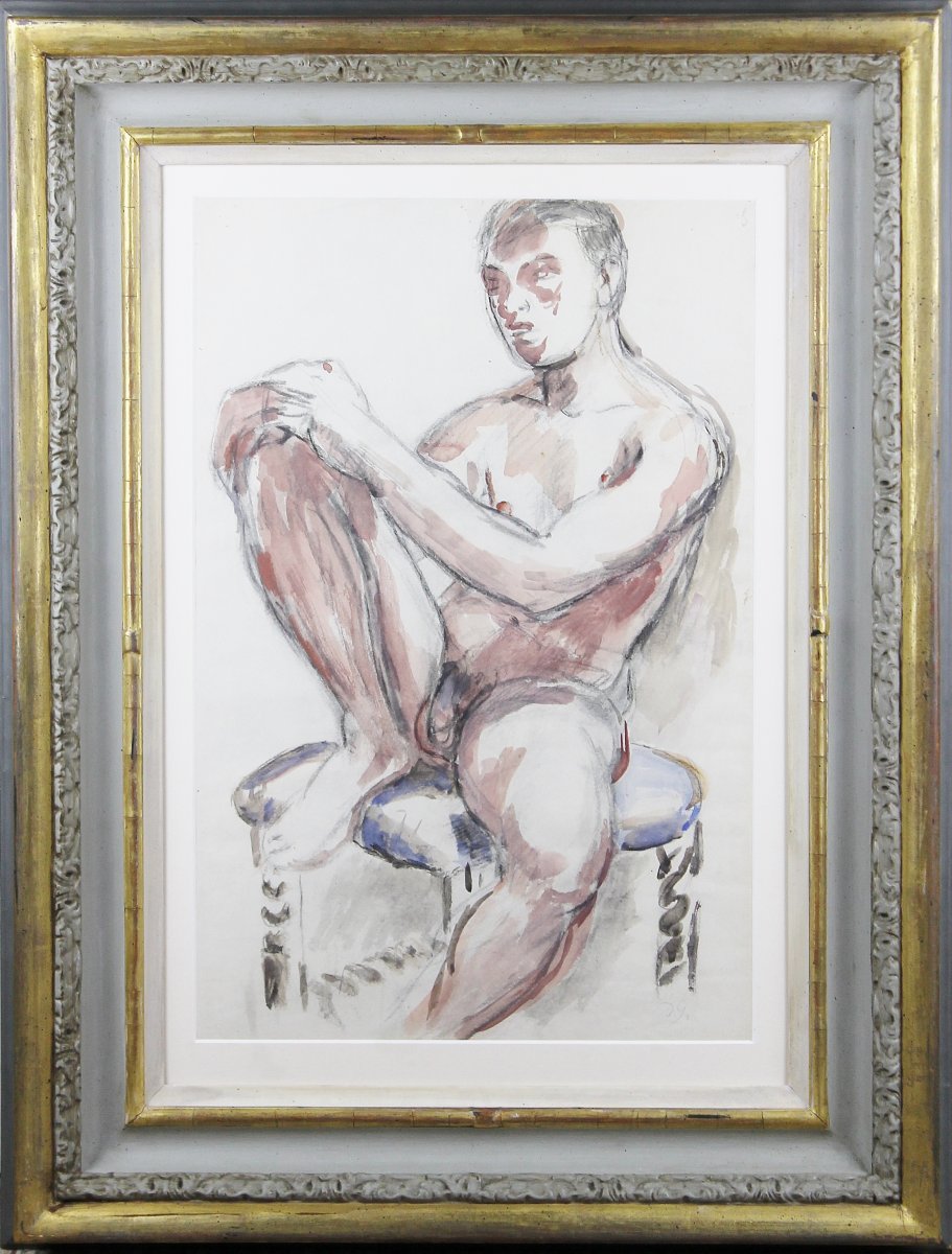 Duncan Grant - Seated male nude, c 1955